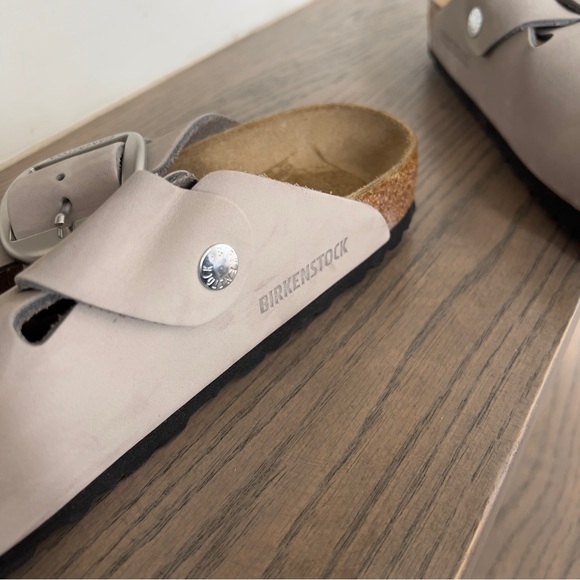 Birkenstock Anthropologie Boston Big Buckle Clogs in Stone Coin Grey - Picture 5 of 8